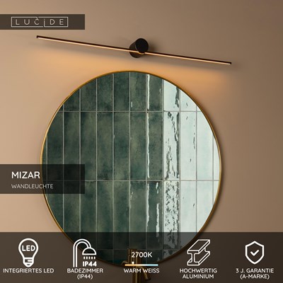 Lucide MIZAR - Wandleuchte Badezimmer - LED - 1x11W 2700K - IP44 - Schwarz